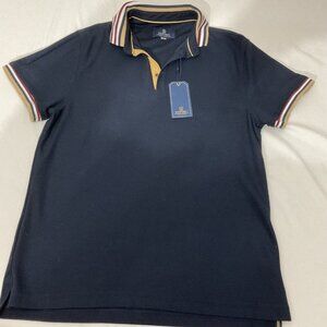 Bobois  Urban Navy Blue Polo Shirt With Striped Collar & Sleeve Detail